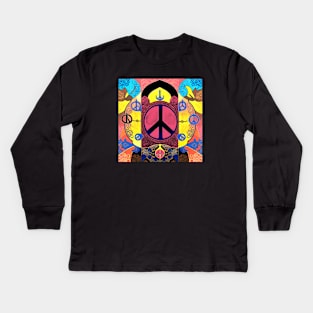 Peace sign bright color anti war peace Israel Palestine psychedelic art Kids Long Sleeve T-Shirt